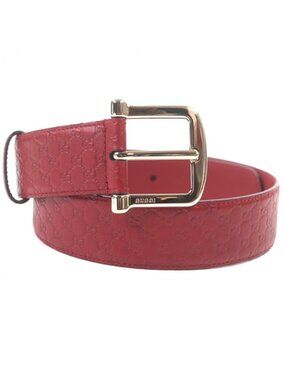 Gucci Micro Guccissima GG Pattern Pin Buckle Leather Belt Red Gold